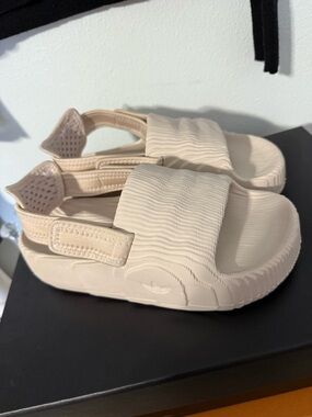 adidas Beige Platform Slide Sandals with Adjustable Heel Strap